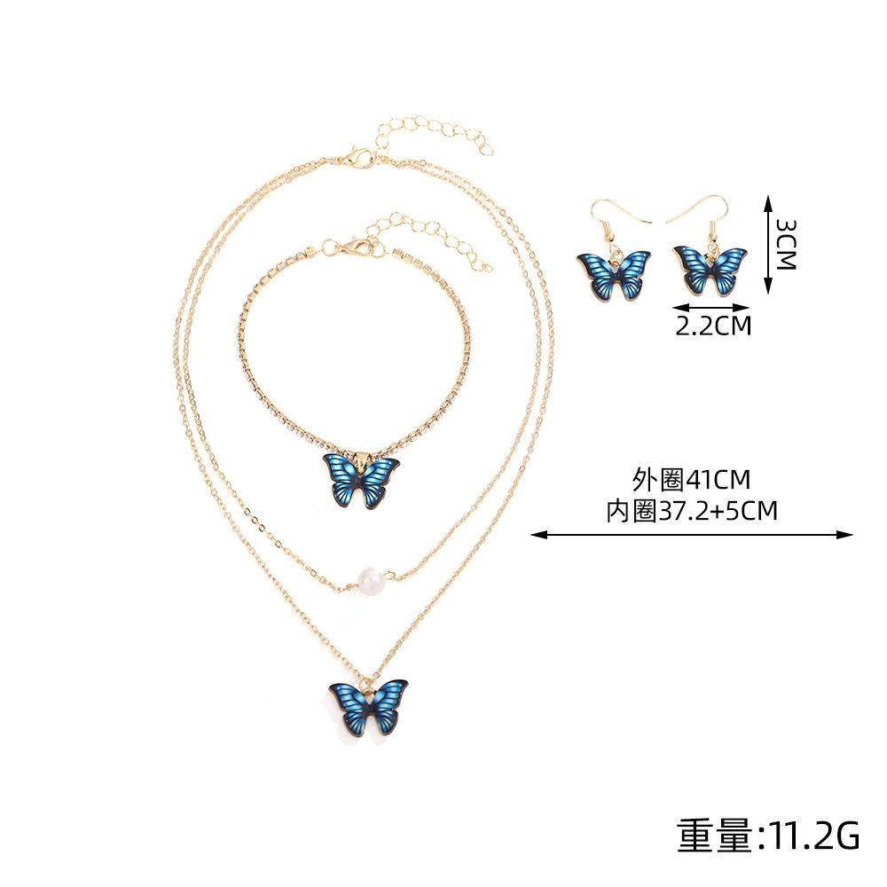 Beautiful blue butterfly design gold plated necklace and bracelet set