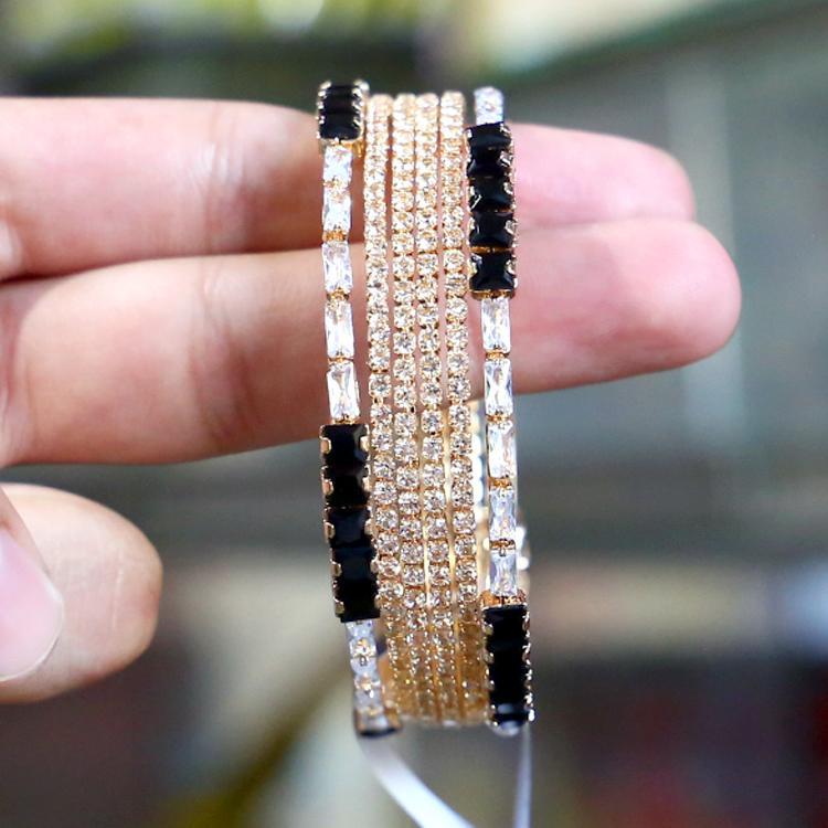 6 PCs modern design 1 carat gold plated crystal Kara bangles