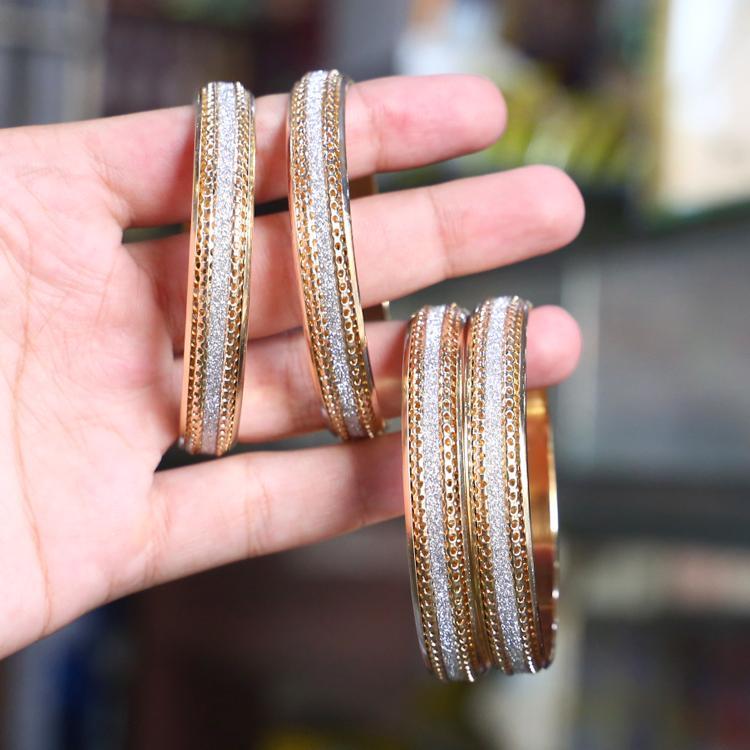2 PCs Indian style gold plated crystal Kara bangles