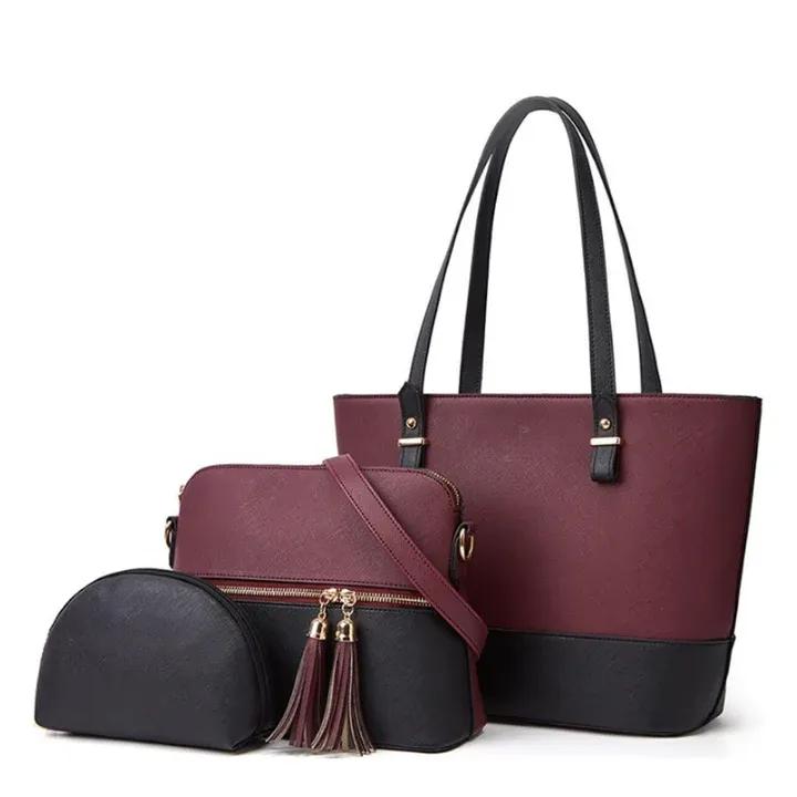3pcs girl's Rexine plain pattern handbag