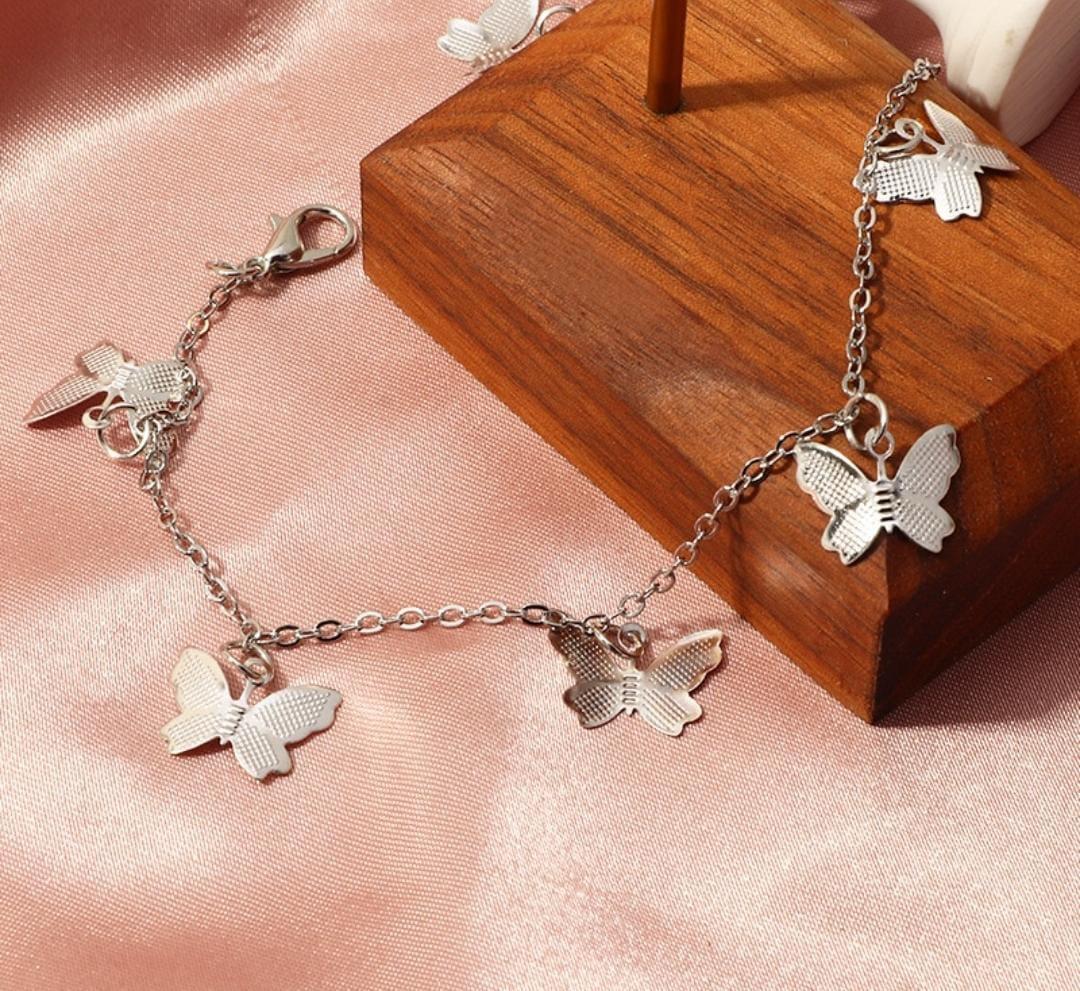 Silver plated artificial stones anklet