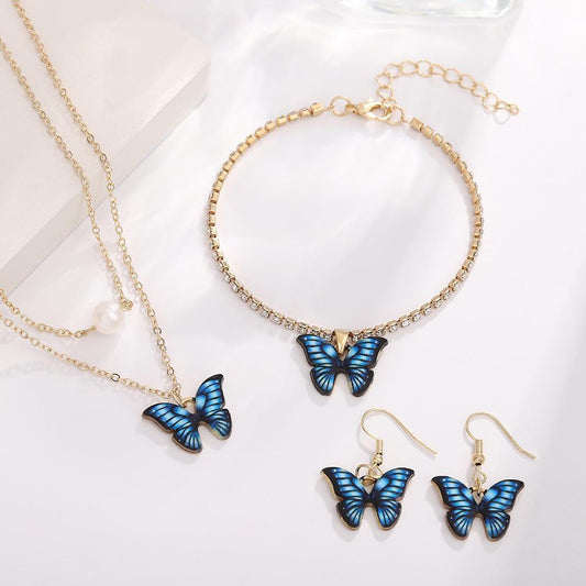 Beautiful blue butterfly design gold plated necklace and bracelet set
