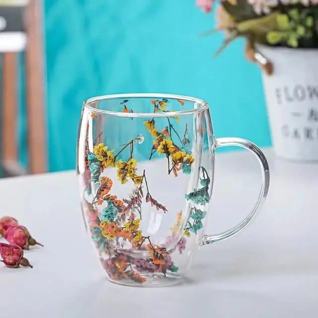 Fillings dry flowers double wall glass cup