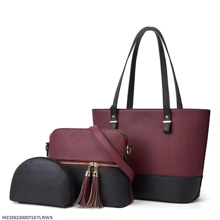 3pcs girl's Rexine plain pattern handbag