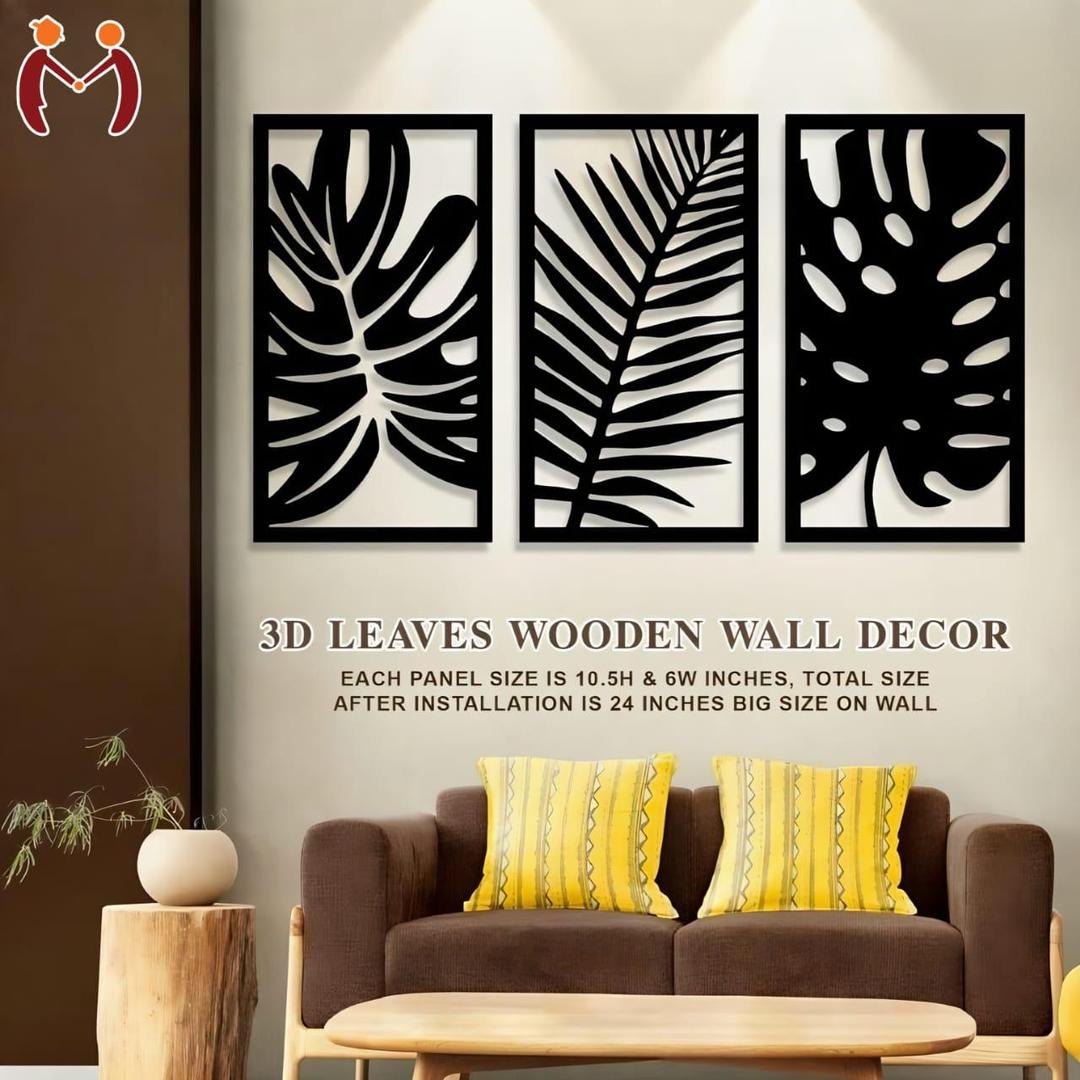 3 pcs leaves wooden wall art