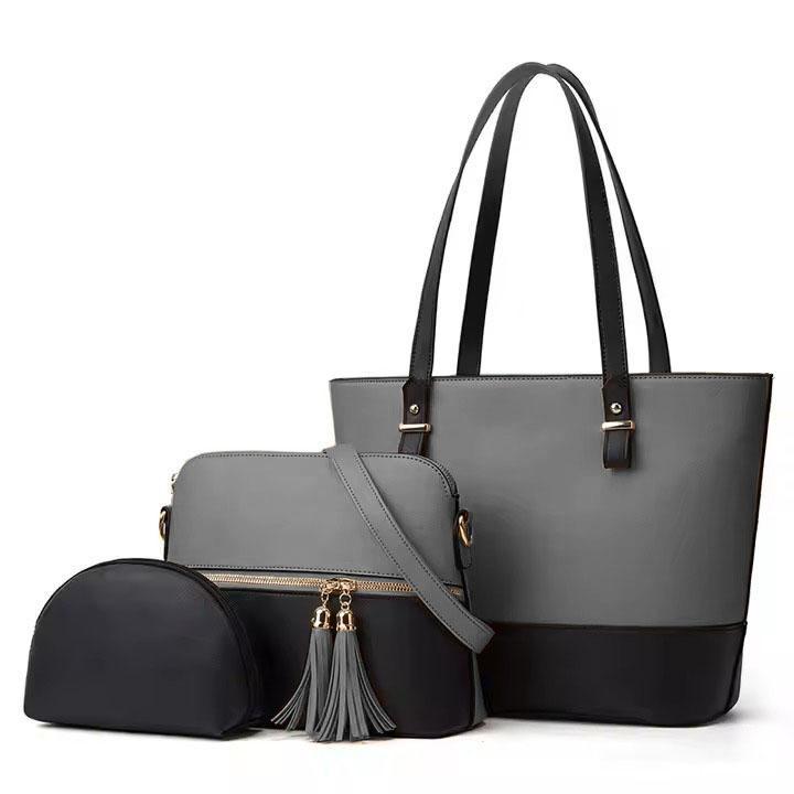3pcs girl's Rexine plain pattern handbag