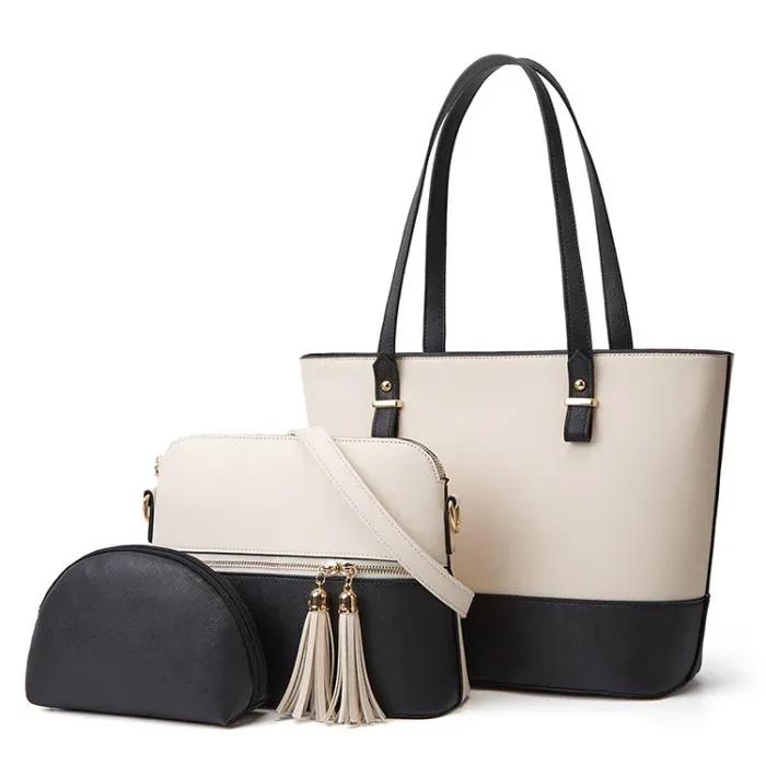 3pcs girl's Rexine plain pattern handbag