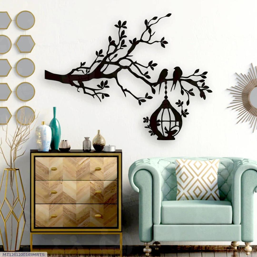 3D tree with bird on nest wooden wall art