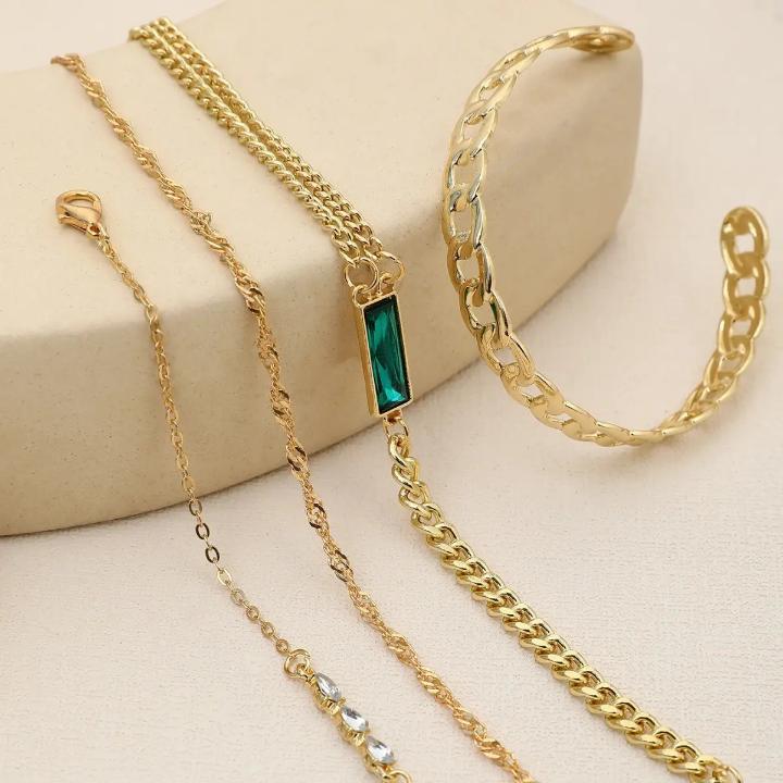 4 PCs gold plated crystal charm bracelet