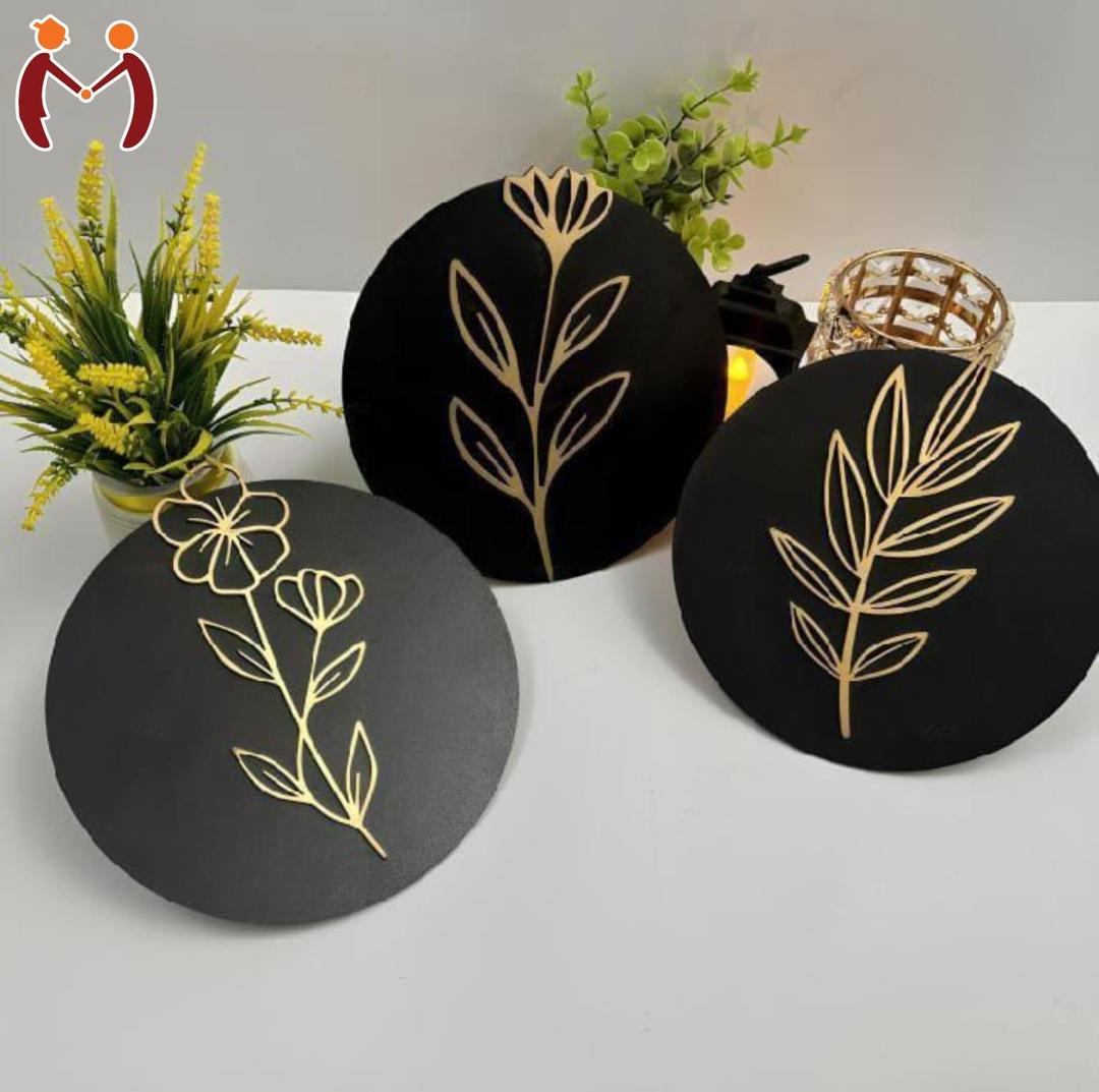 Flowers in round shaped frame wooden wall art