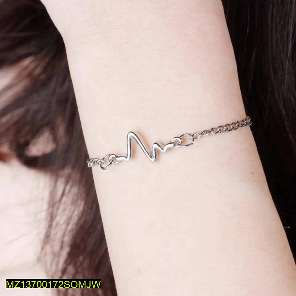 1 PCs alloy silver pated unisex heartbeat bracelet