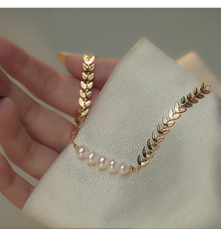 Leaf Pearl Gold Bracelet