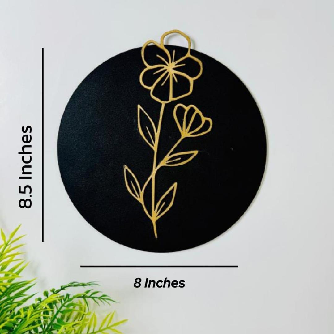 Flowers in round shaped frame wooden wall art