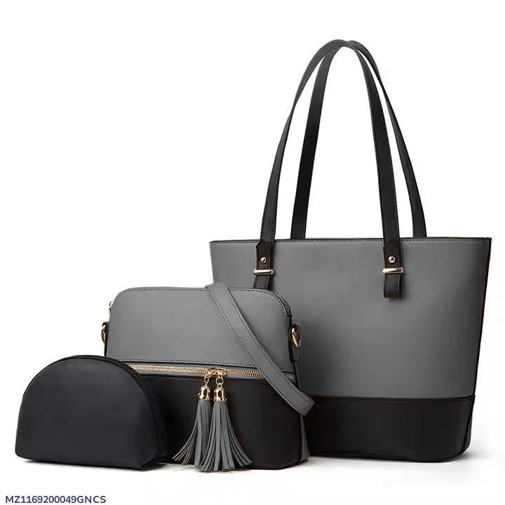 3pcs girl's Rexine plain pattern handbag