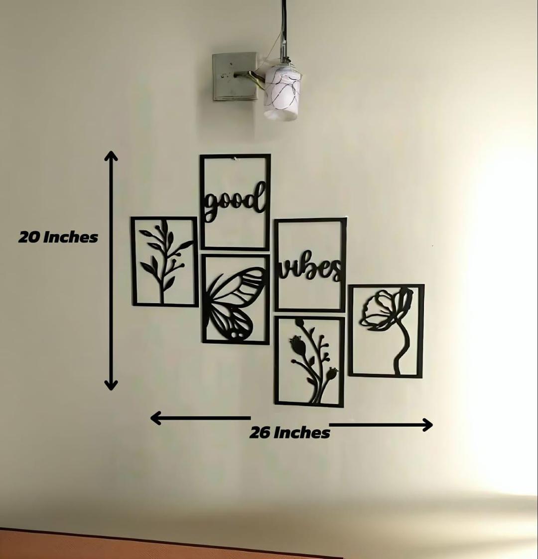 Good vibes butterfly and floral wall art-six piece frame set