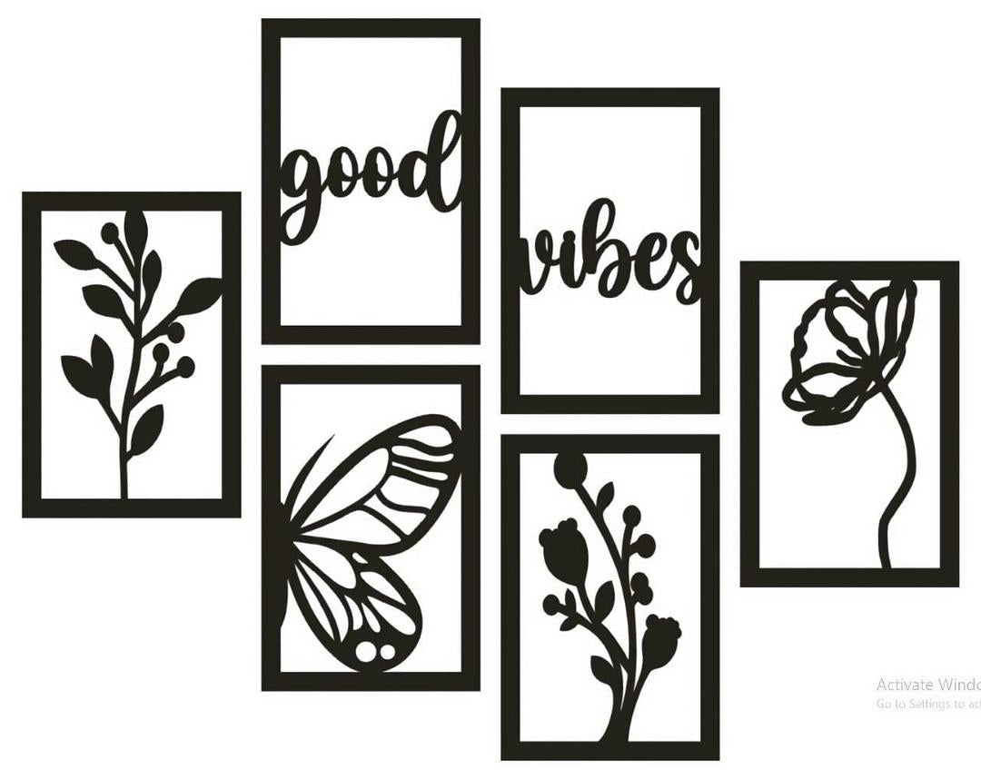 Good vibes butterfly and floral wall art-six piece frame set