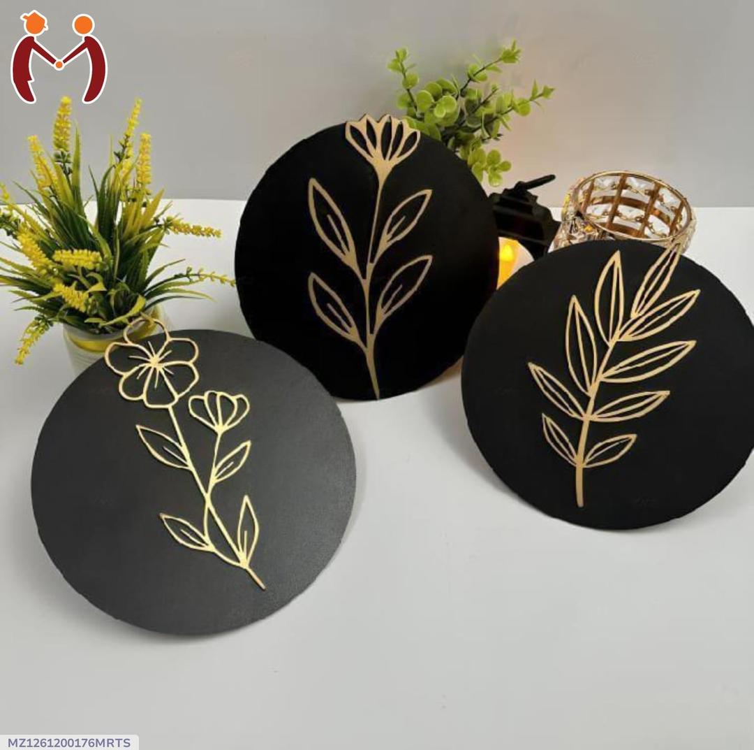 Flowers in round shaped frame wooden wall art