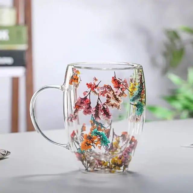Fillings dry flowers double wall glass cup