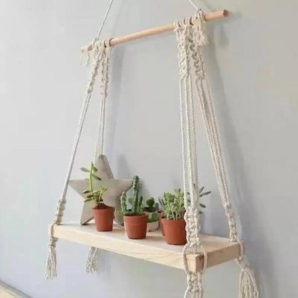 Homemade macrame wall hanging shelf