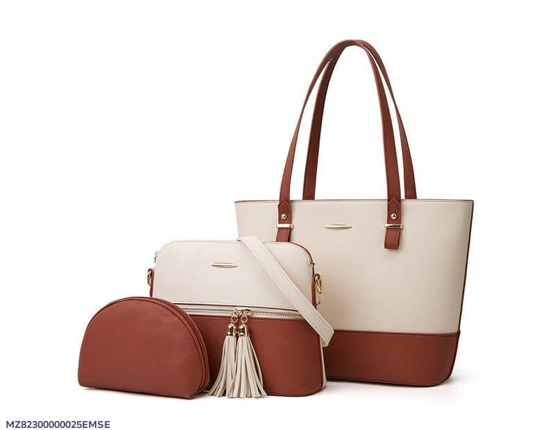 3pcs girl's Rexine plain pattern handbag