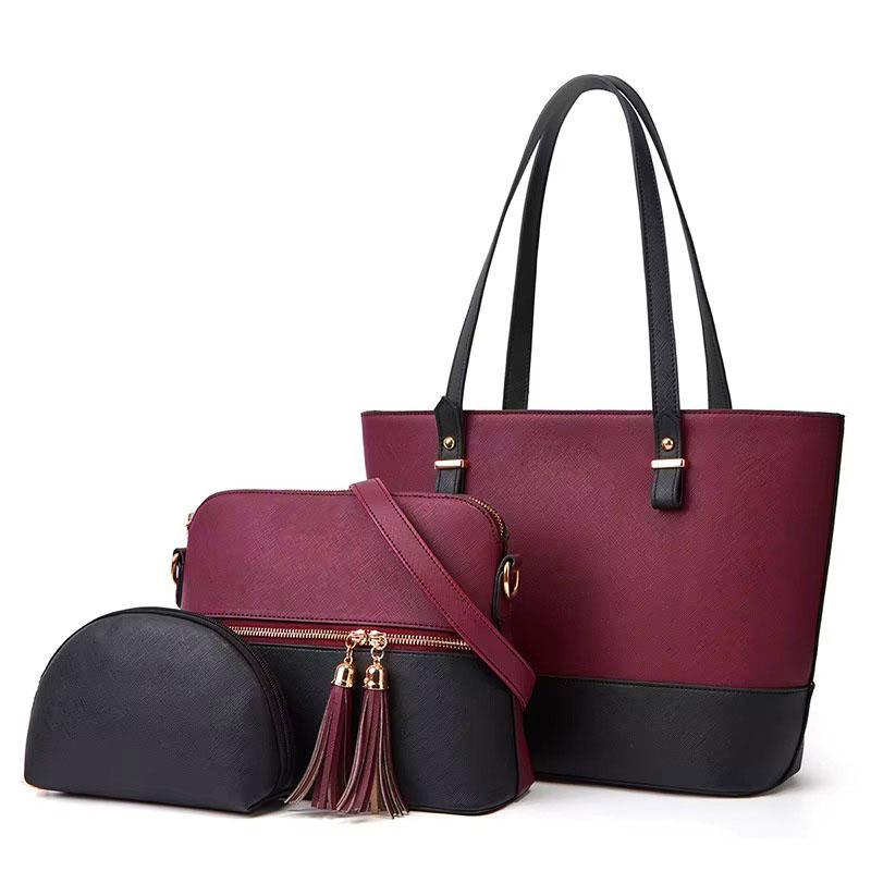 3pcs girl's Rexine plain pattern handbag