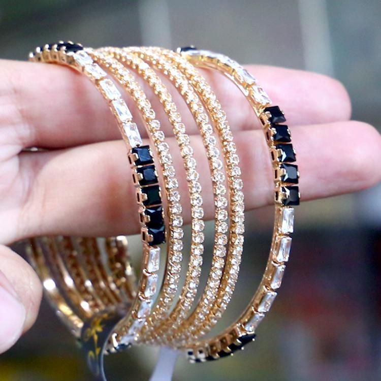 6 PCs modern design 1 carat gold plated crystal Kara bangles