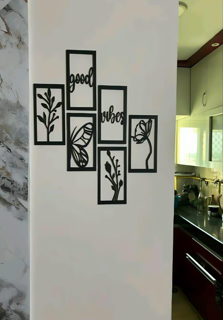 Good vibes butterfly and floral wall art-six piece frame set