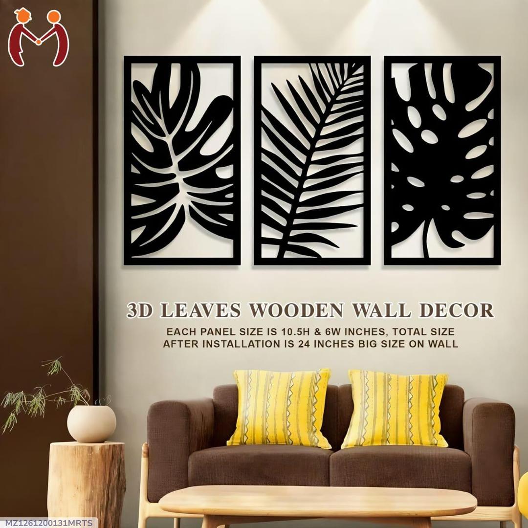 3 pcs leaves wooden wall art