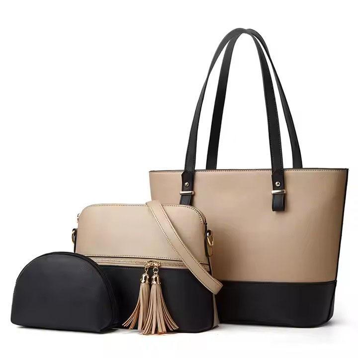 3pcs girl's Rexine plain pattern handbag