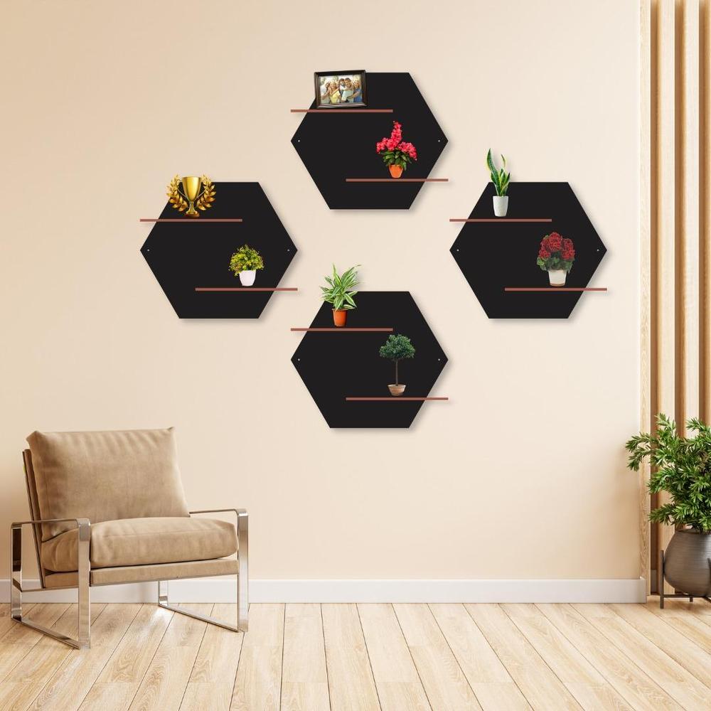 Modern hexa wall hanging double shelves,pack of 4