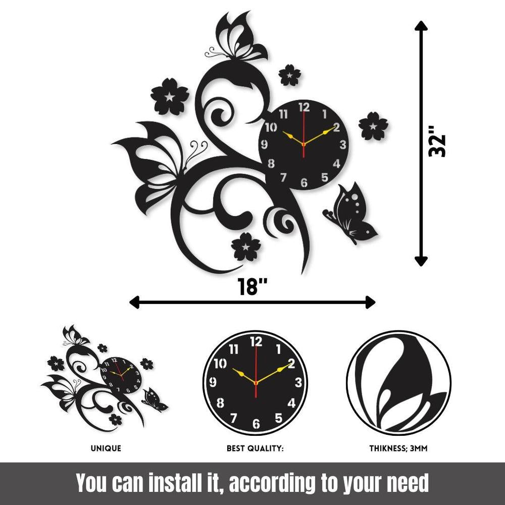 Flower butterfly wall clock