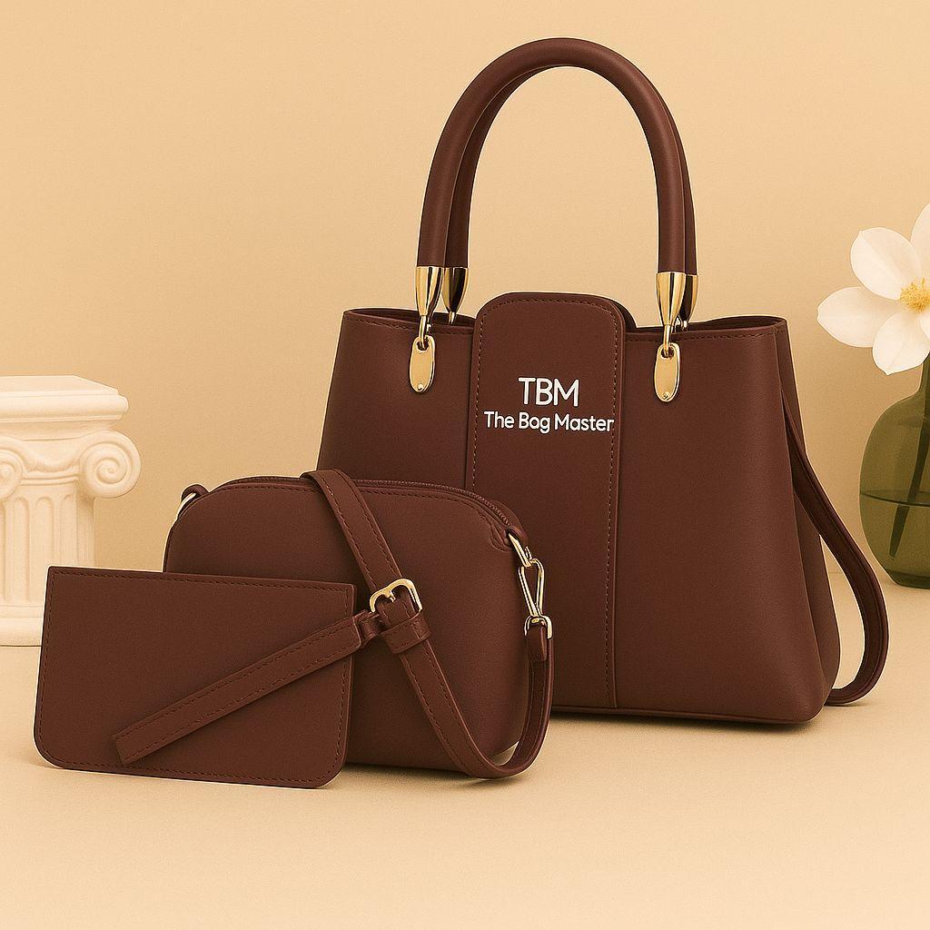 3 pcs Girl's Rexine plain handbag