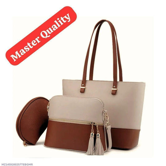 3pcs girl's Rexine plain pattern handbag