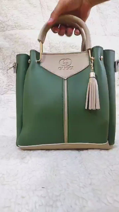 Women's PU leather plain top handle shoulder bag