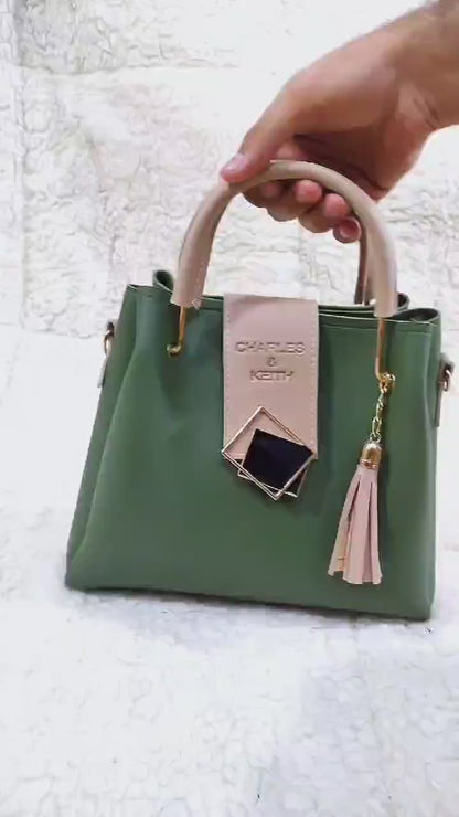 Women's PU leather plain top handle shoulder bag