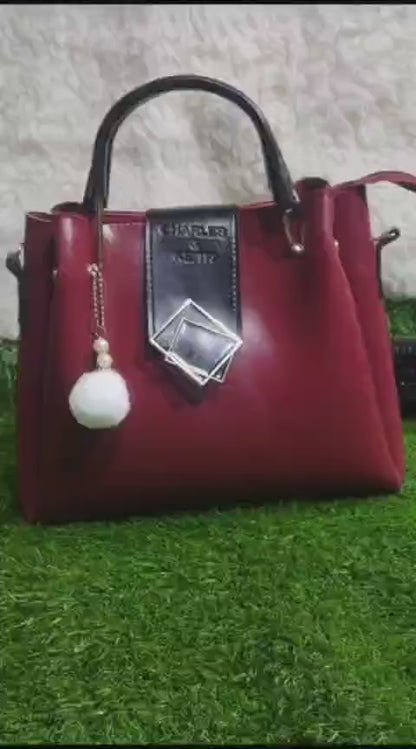 Women's PU leather plain top handle shoulder bag