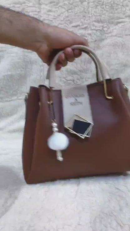 Women's PU leather plain top handle shoulder bag