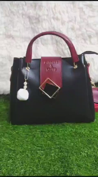 Women's PU leather plain top handle shoulder bag