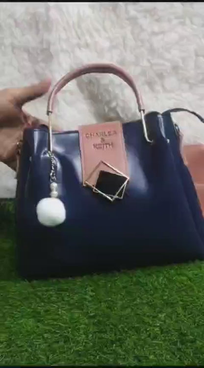 Women's PU leather plain top handle shoulder bag