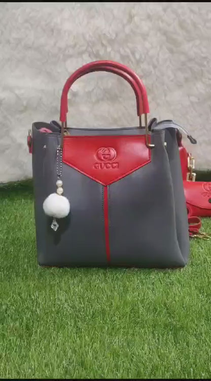 Women's PU leather plain top handle shoulder bag