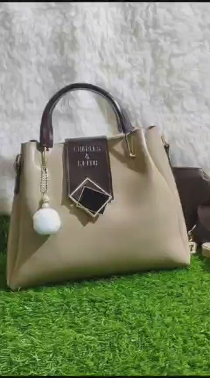 Women's PU leather plain top handle shoulder bag