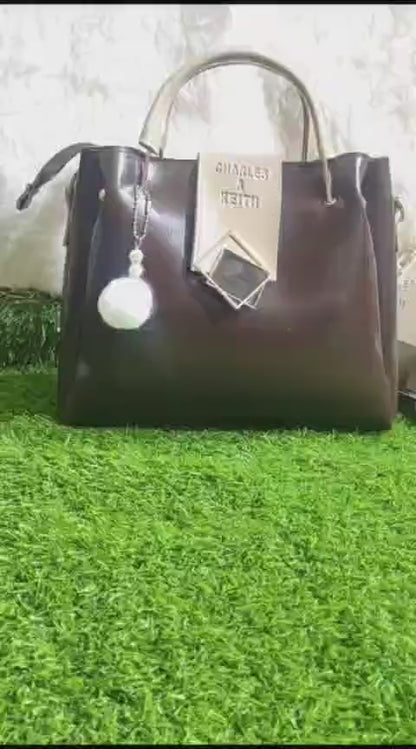 Women's PU leather plain top handle shoulder bag