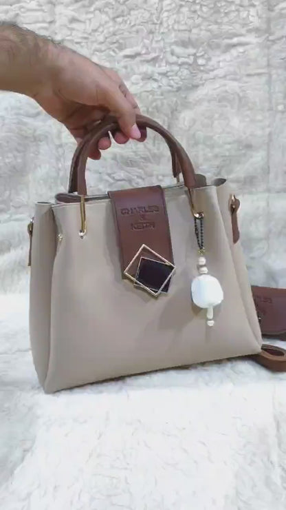 Women's PU leather plain top handle shoulder bag