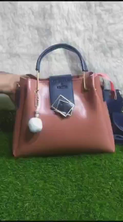 Women's PU leather plain top handle shoulder bag