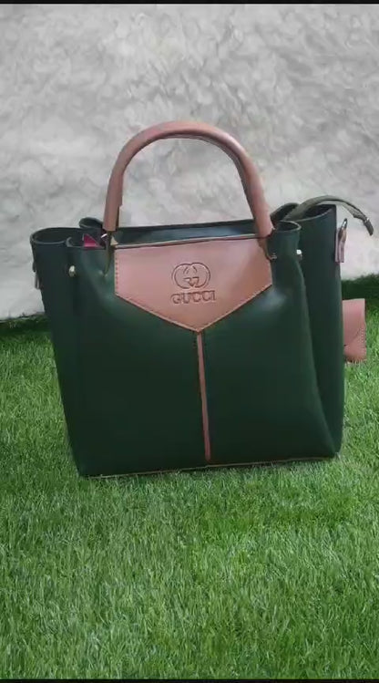 Women's PU leather plain top handle shoulder bag