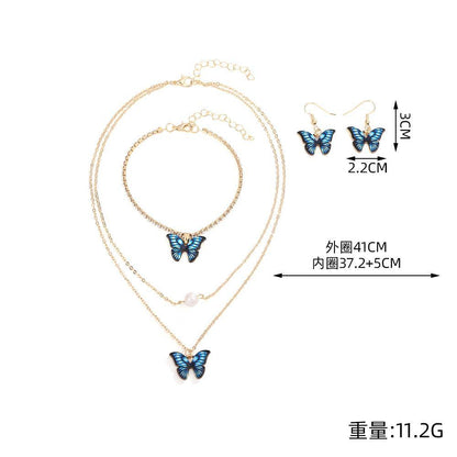 Beautiful blue butterfly design gold plated necklace and bracelet set