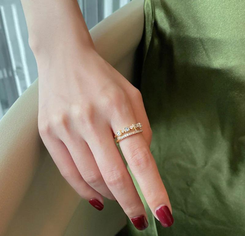Gold plated artificial stones adjustable ring