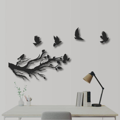Flying birds from three branches wooden wall art