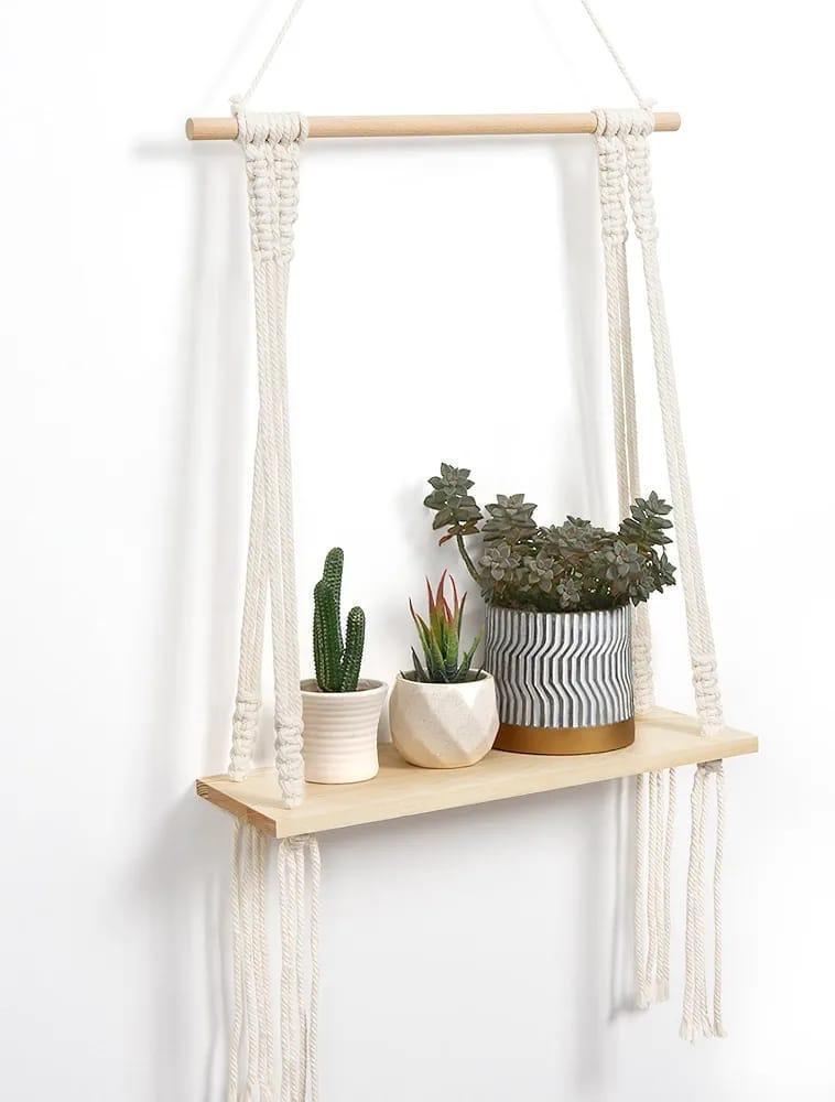 Homemade macrame wall hanging shelf
