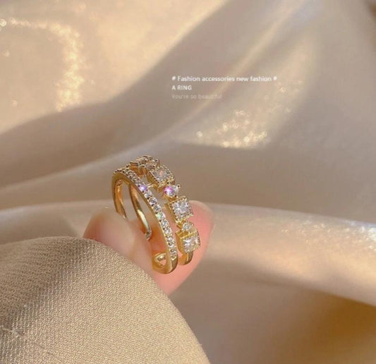 Gold plated artificial stones adjustable ring